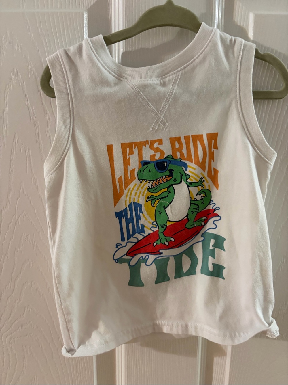 Garanimals White Tank Top with Surfing Dinosaur Graphic